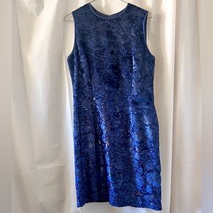Kay Unger Navy Blue Burnout Velvet Sheath Dress
